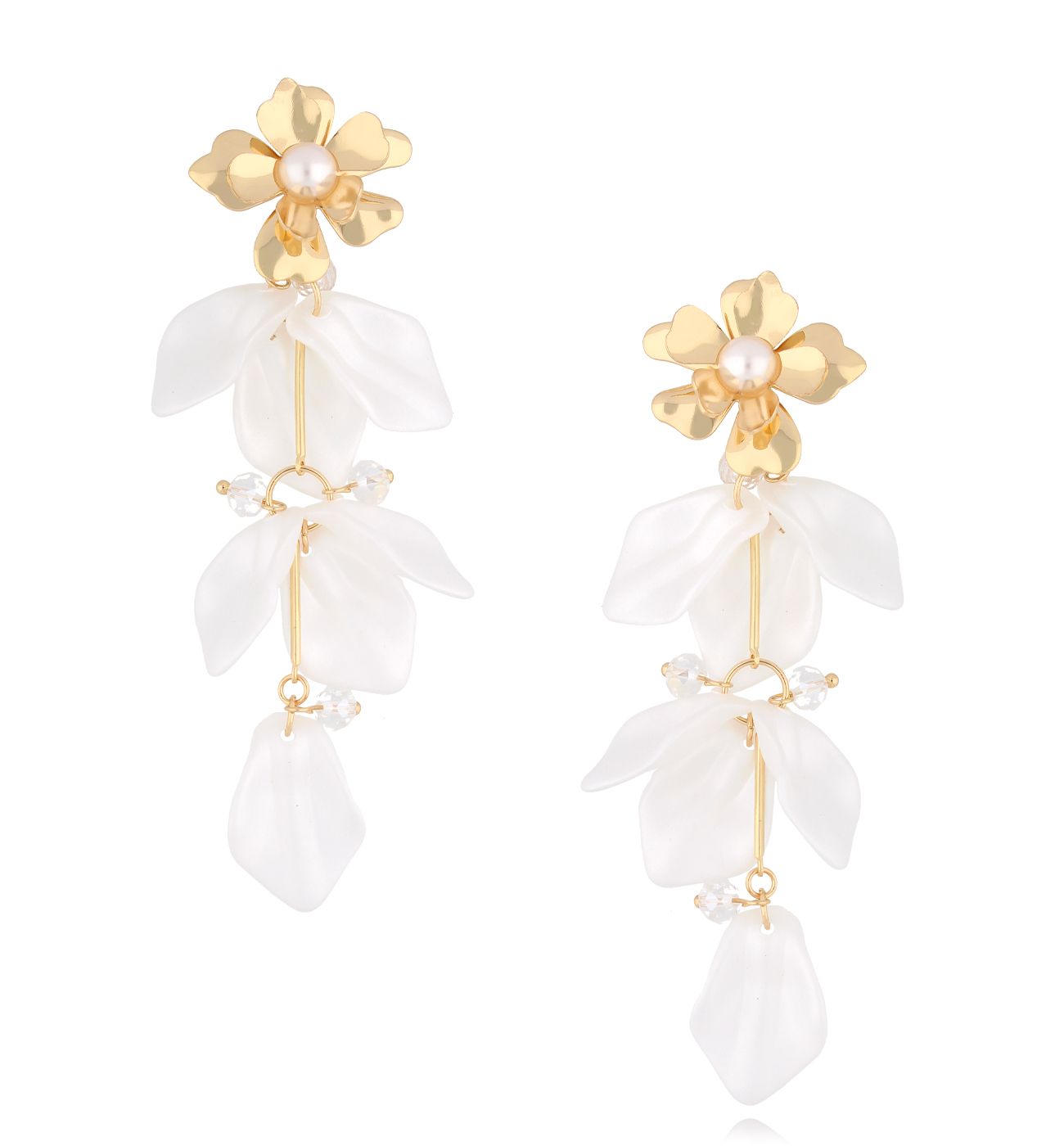 Kolczyki białe z płatkami i kwiatuszkiem Tatuí KFF0190