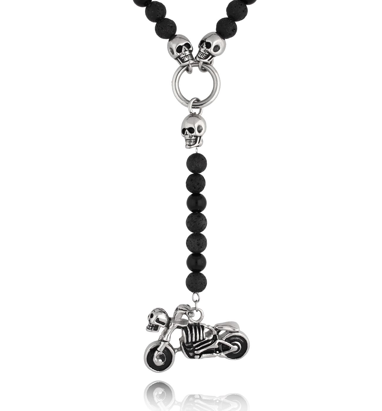 Naszyjnik męski duży czarny z motorem Strenght - By Dziubeka