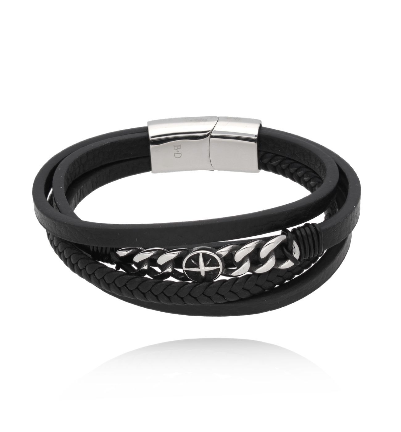 Bransoletka męska skórzana z różą wiatrów Geirmund BMITC0540