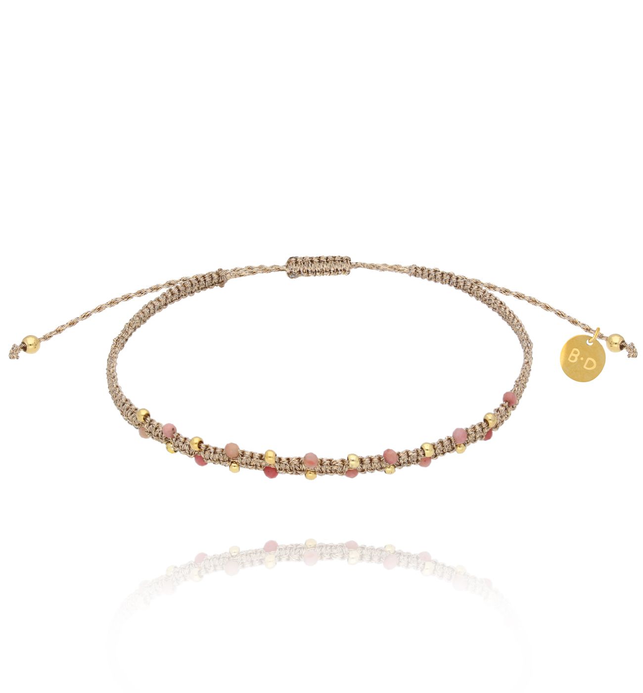 Bransoletka z rodochrozytami i beżowym sznurkiem BMT0301