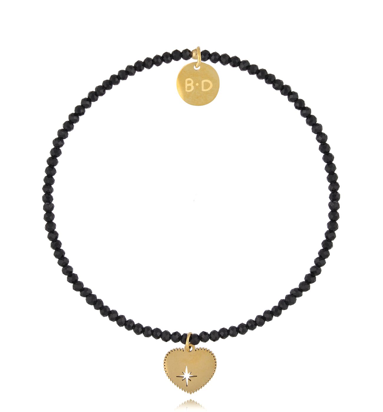 Bransoletka z czarnymi turmalinami i sercem - By Dziubeka
