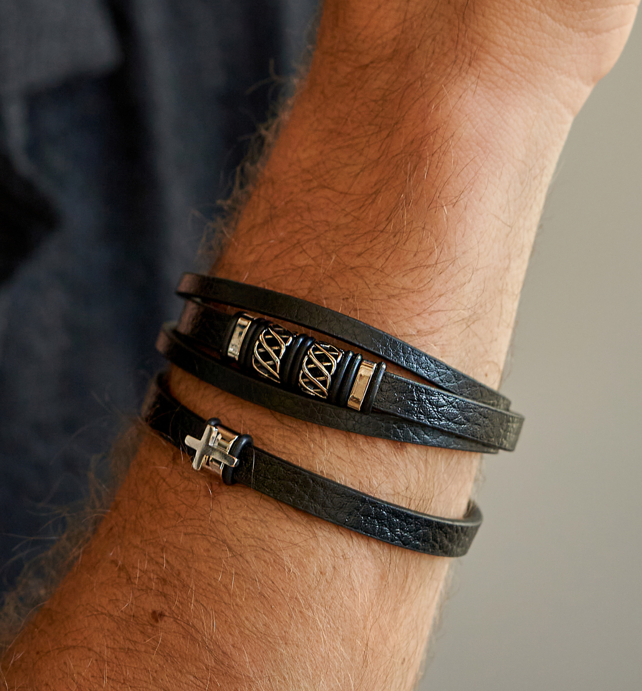 Bransoletka męska skórzana Manni 49 - By Dziubeka