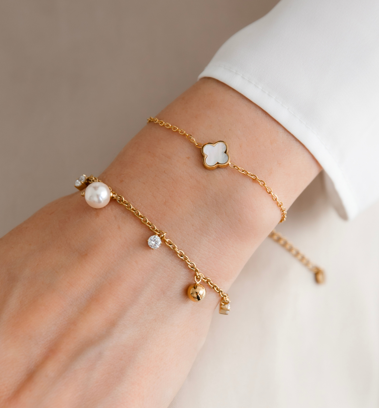 Bransoletka złota z perełkami Amaranth - By Dziubeka