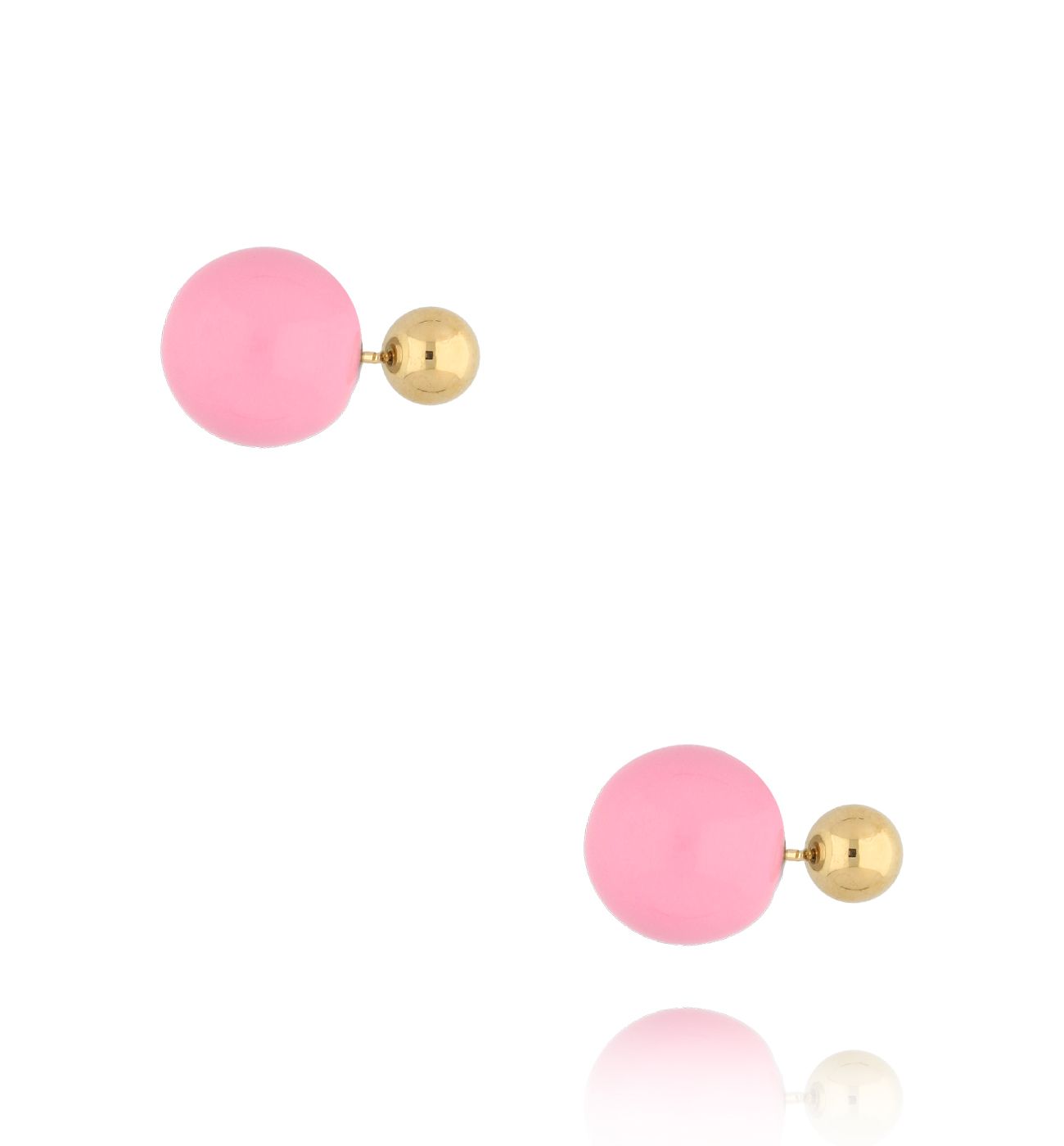 Kolczyki złote kulki z różową emalią Balls - By Dziubeka