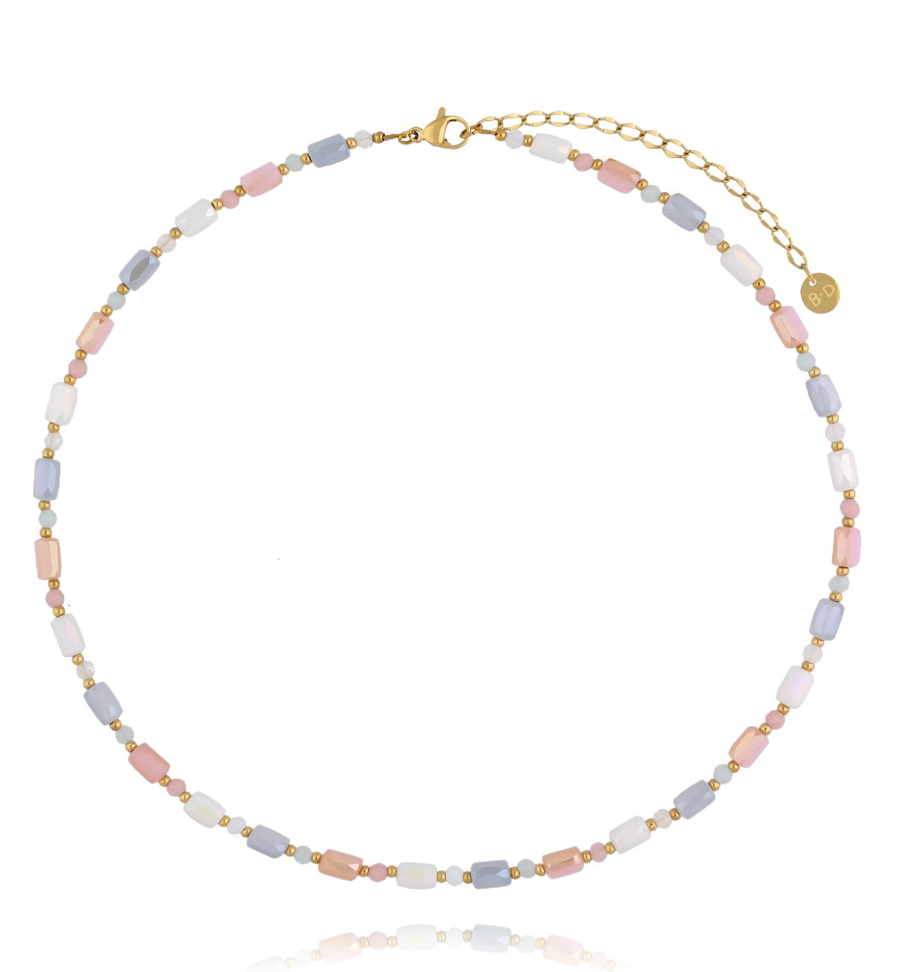 Naszyjnik w pastelowych odcieniach błękitu, różu i ecru NTW1550