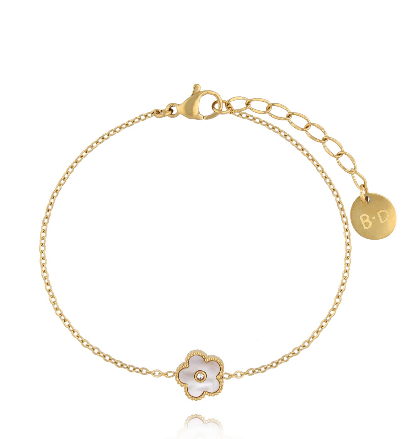 Bransoletka z białym kwiatuszkiem złota BSY0230 - By Dziubeka