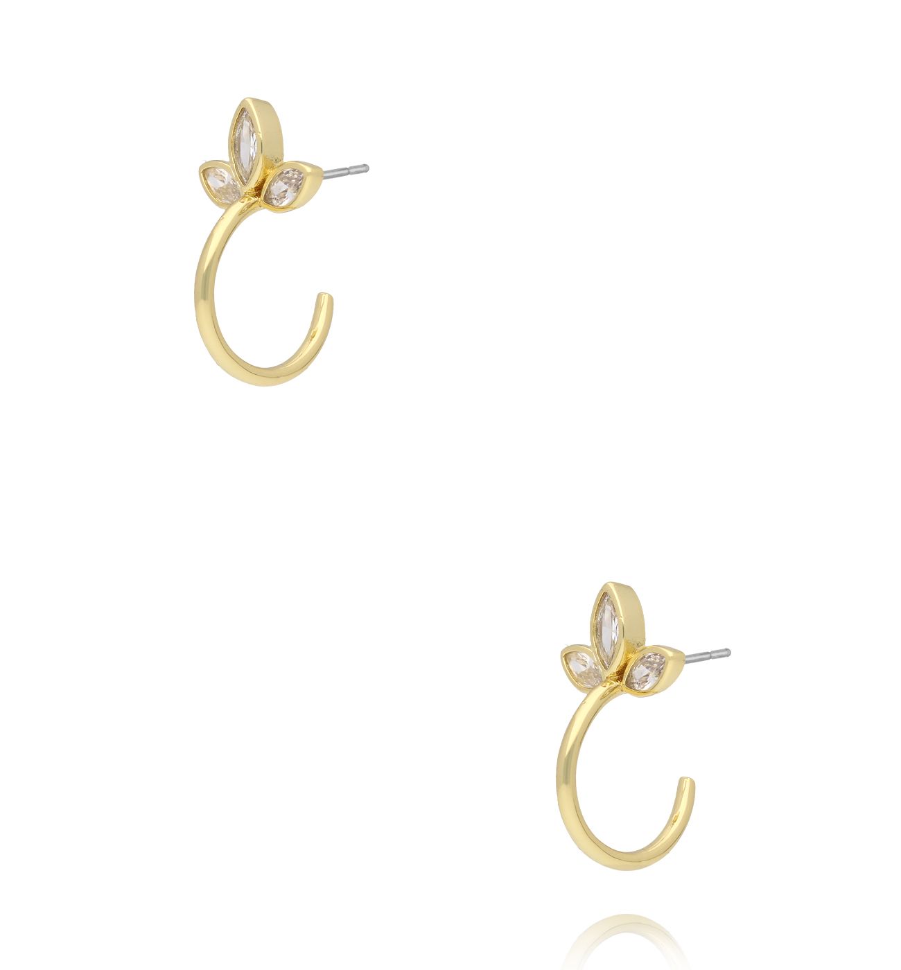 Kolczyki w formie półkola z liśćmi z cyrkonii - By Dziubeka