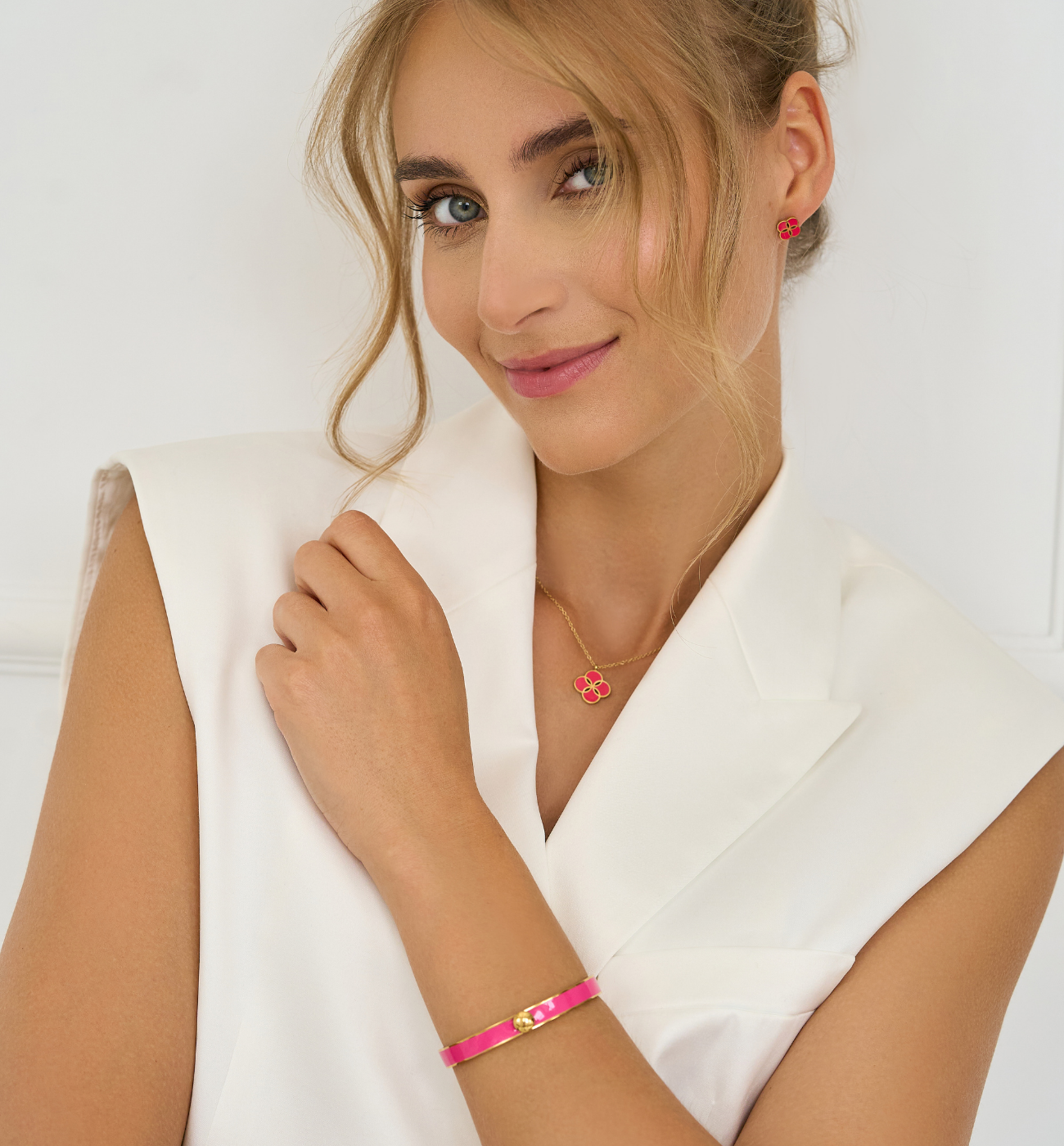 Zestaw biżuterii z fuksjową emalią Z0220 - By Dziubeka