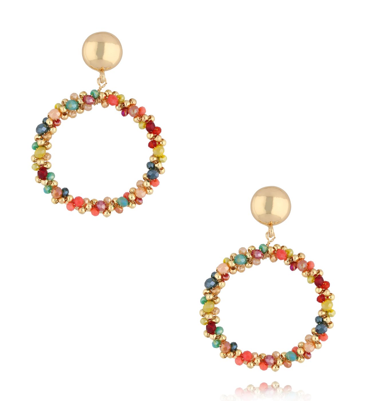 Kolczyki okrągłe z kolorowymi kryształkami KWE0218 - By Dziubeka