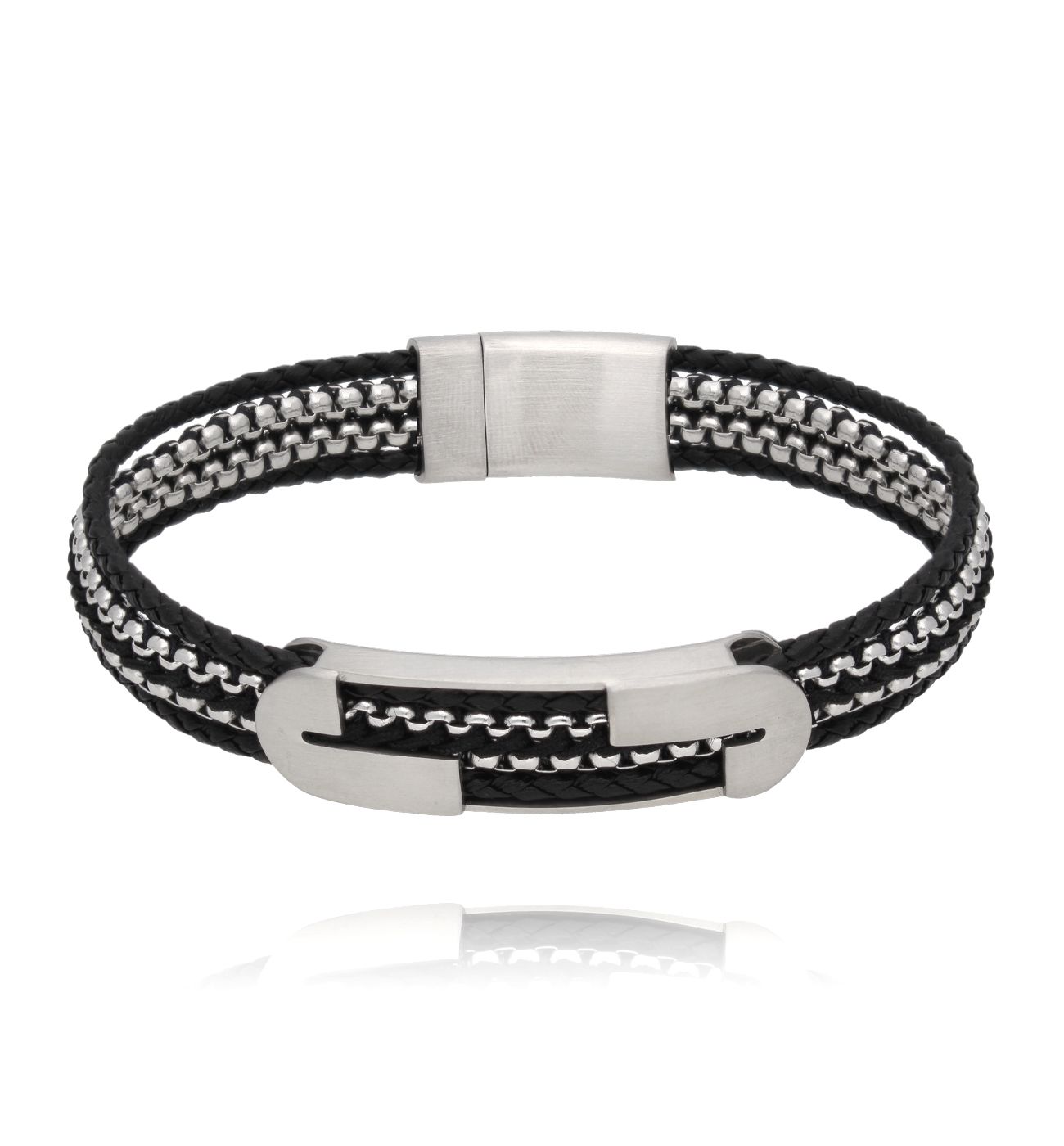 Bransoletka męska czarna skórzana BMITC1005