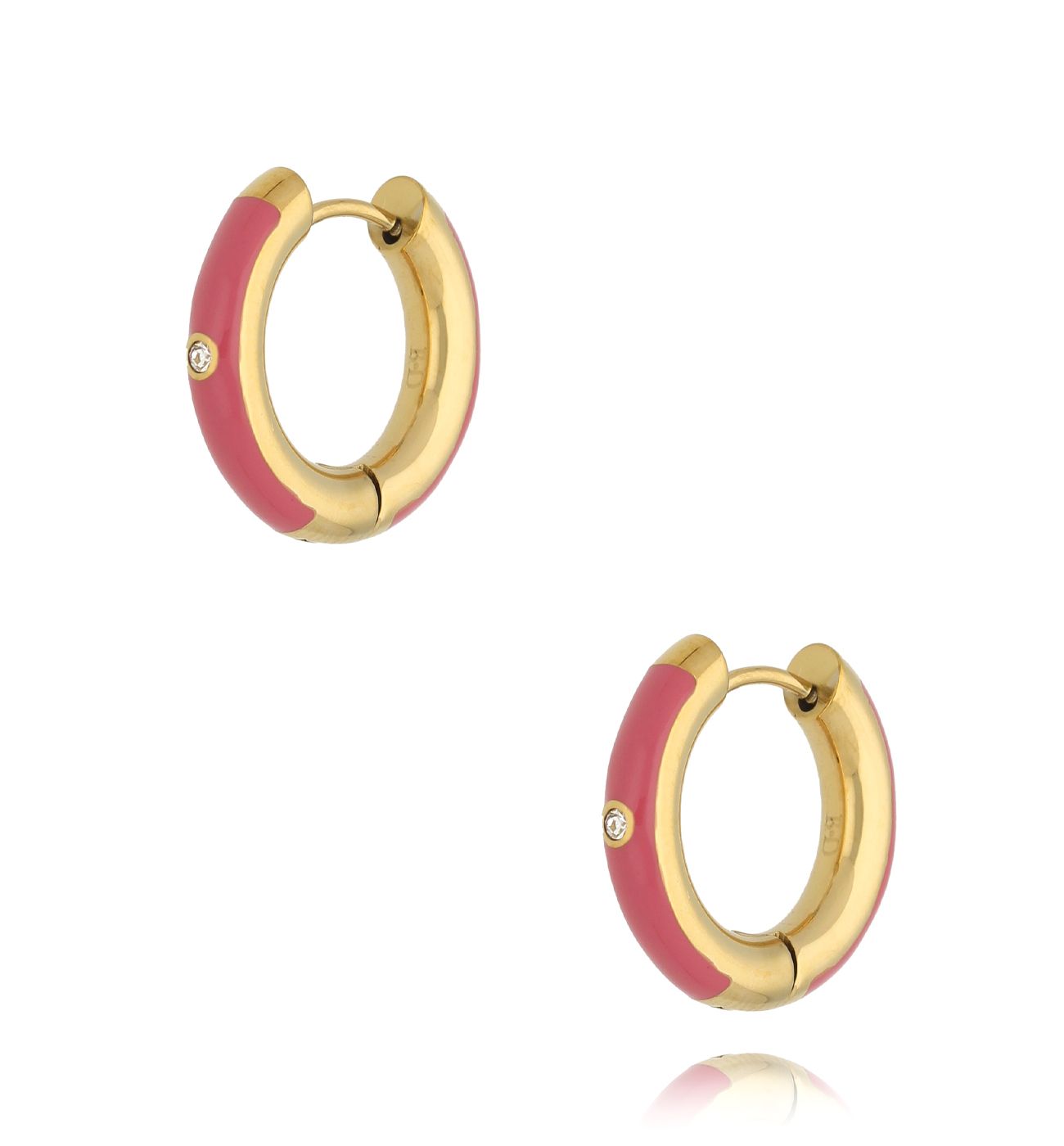 Kolczyki złote okrągłe z różową emalią Cannes - By Dziubeka