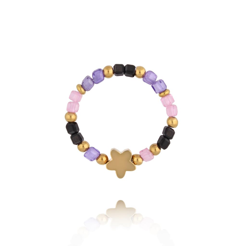 Pierścionek liliowo różowy z gwiazdką PSC0722 - By Dziubeka