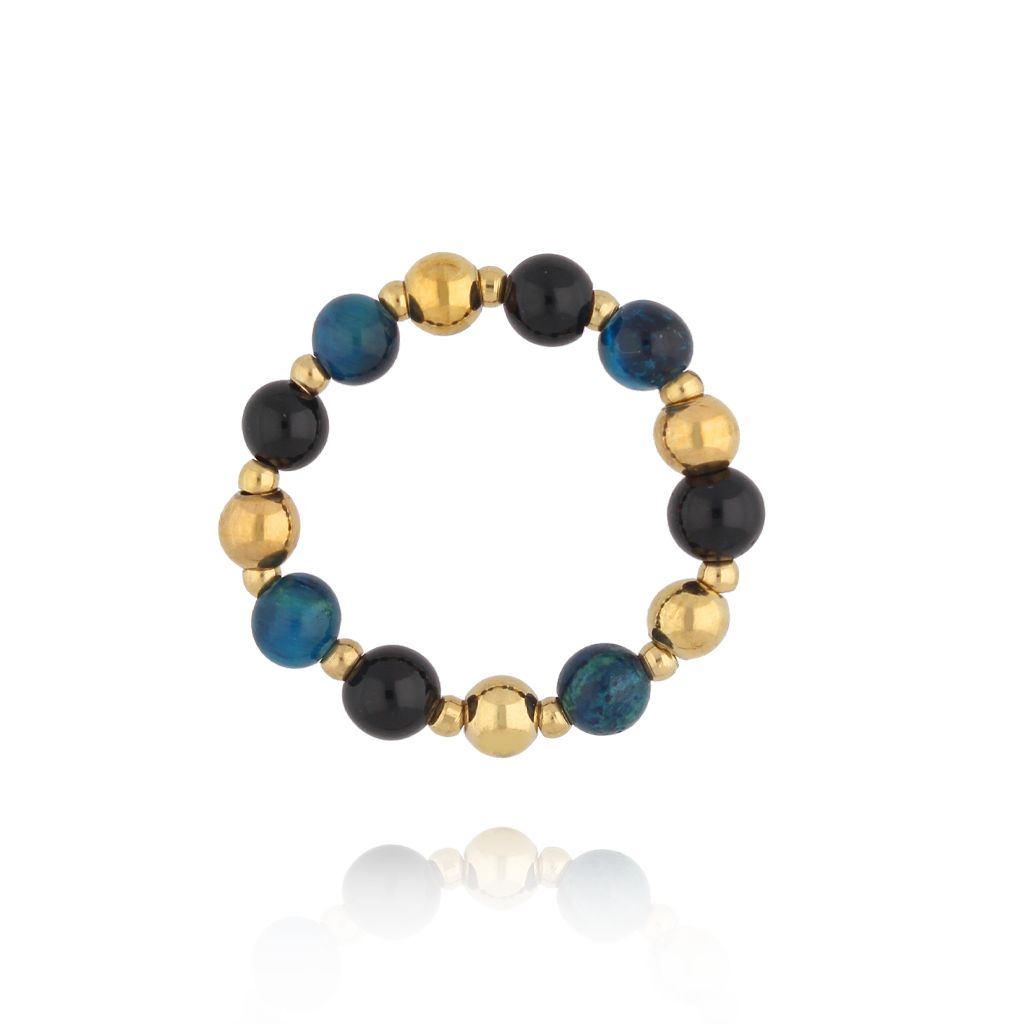 Pierścionek z agatami i tygrysim okiem PPA0064 - By Dziubeka