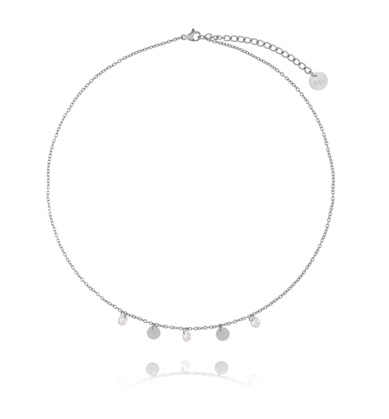 Naszyjnik srebrny z kółeczkami i kryształkami ze stali szlachetnej NSA0045