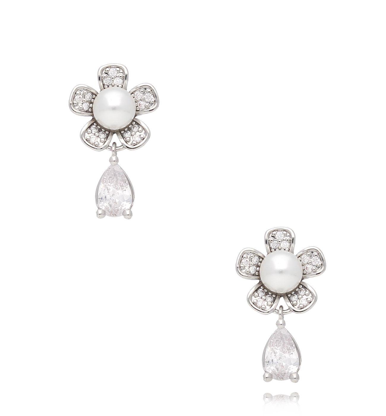 Kolczyki srebrne z kwiatuszkiem i kryształem Fée - By Dziubeka