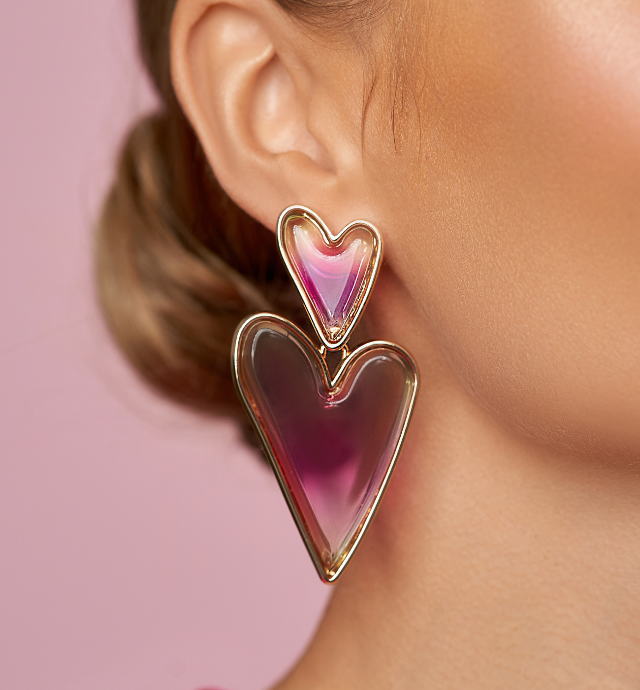 Kolczyki fuksjowe z sercami Palette KZA0246 - By Dziubeka