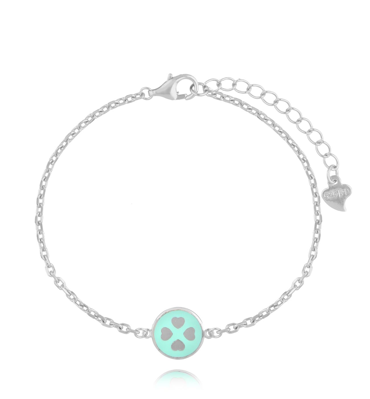Bransoletka srebrna z koniczynką i miętową emalią BCA0013 - By Dziubeka