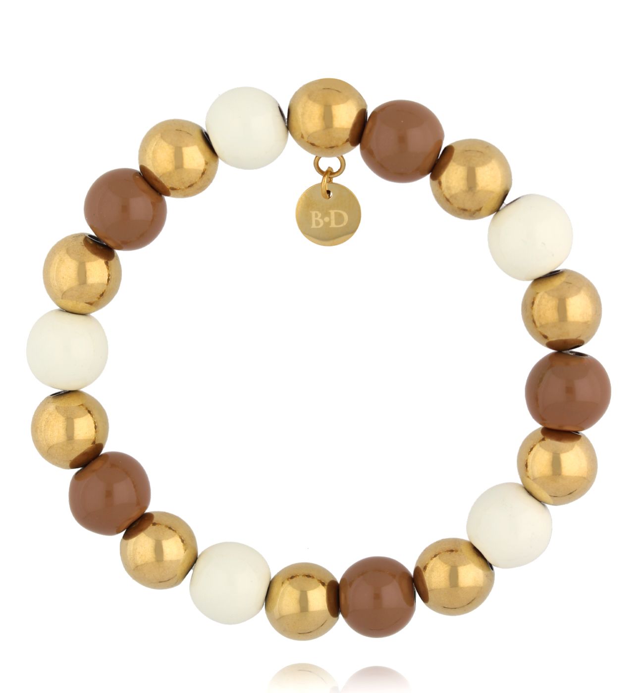 Bransoletka z kulkami w odcieniach karmelu, złota i kremu - By Dziubeka