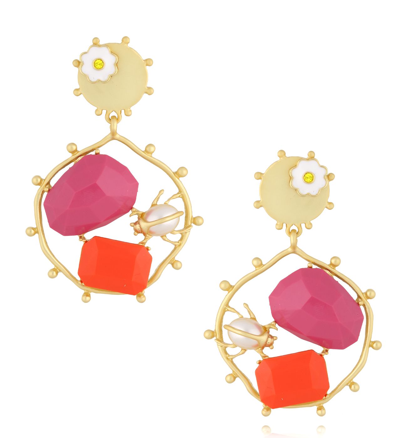 Kolczyki fuksjowe z owadem Isin KJO0038 - By Dziubeka