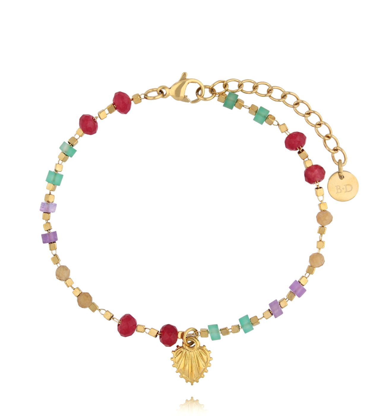 Bransoletka kolorowa z kamieniami i serduszkiem - By Dziubeka