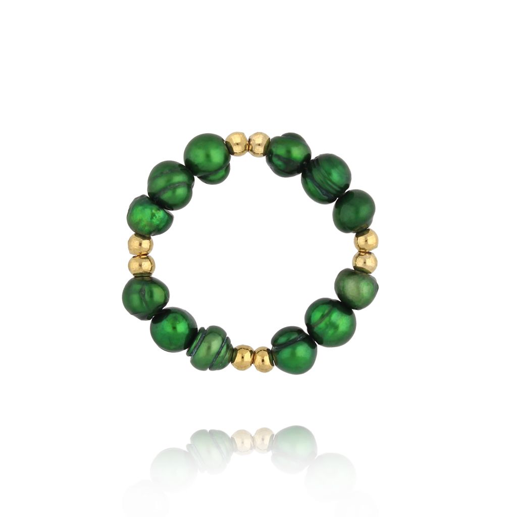 Pierścionek z zielonymi perłami - By Dziubeka