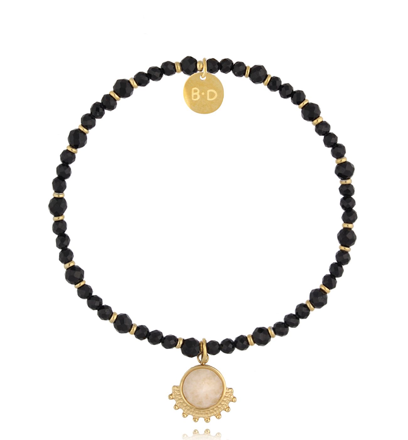 Bransoletka z czarnymi turmalinami i złotą zawieszką BTW2881