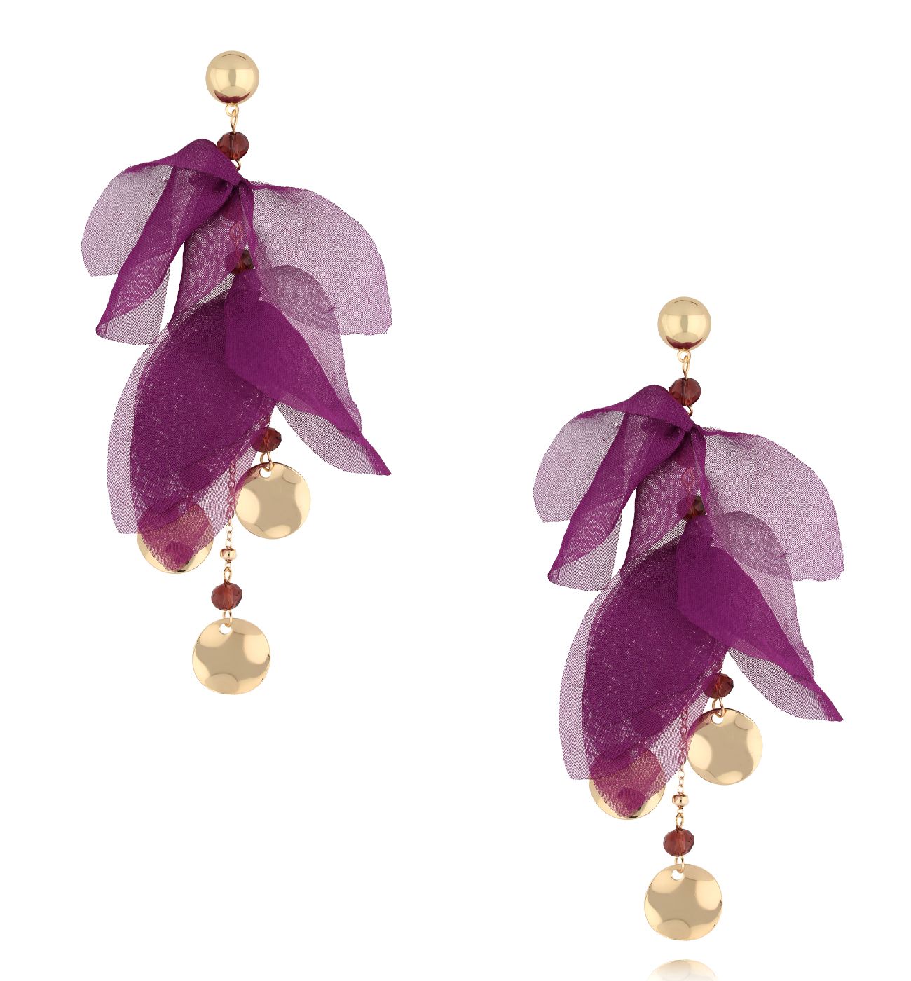 Kolczyki z fioletową tkaniną - By Dziubeka