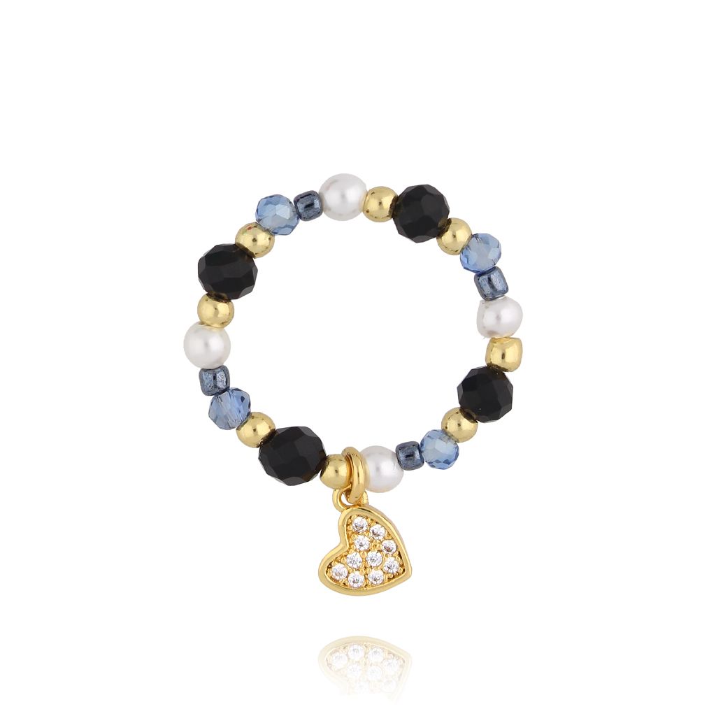 Pierścionek z sercem i agatami PSC0695 - By Dziubeka