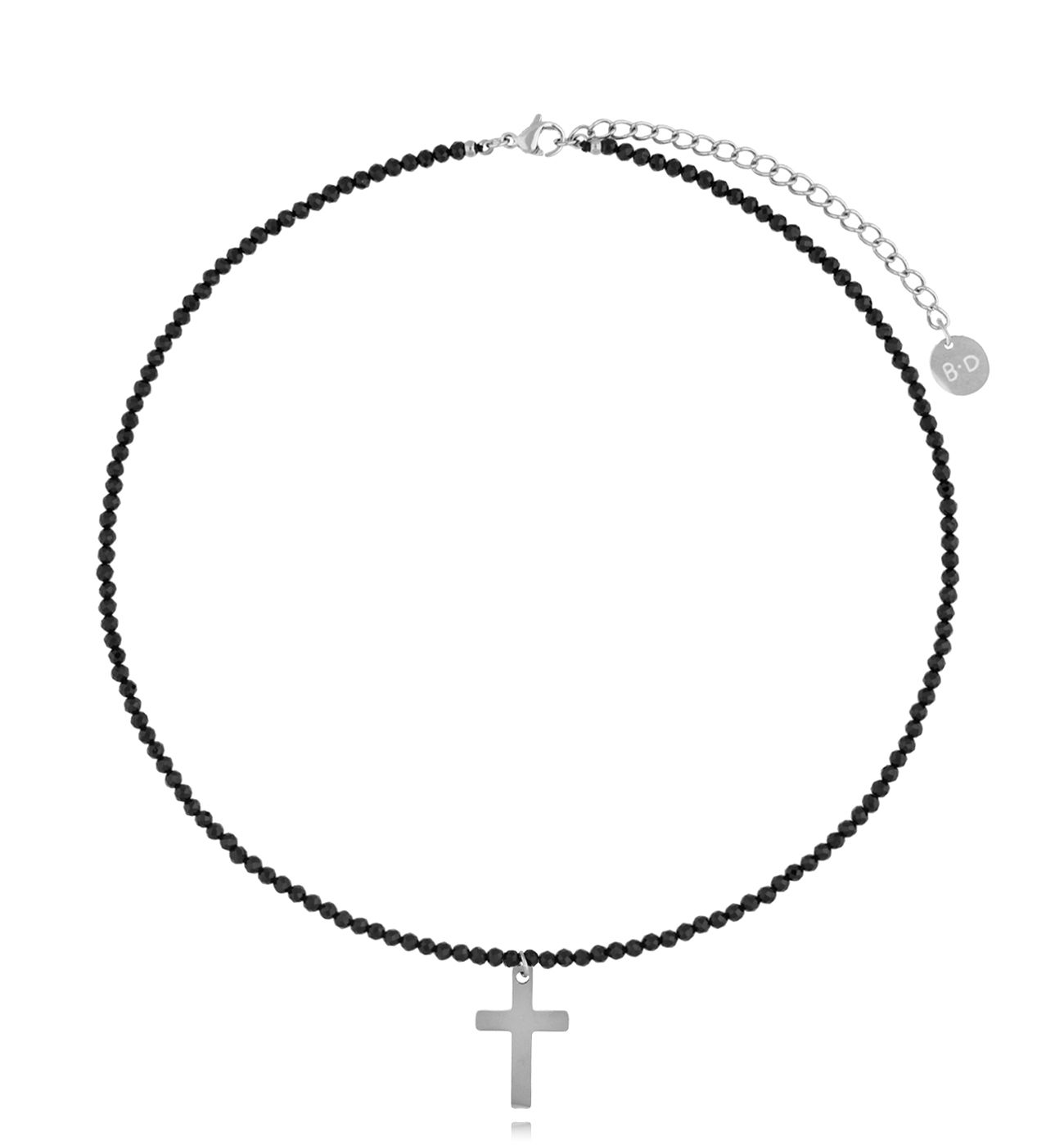 Naszyjnik z turmalinami 3mm i srebrnym krzyżykiem Andréia NTW1186