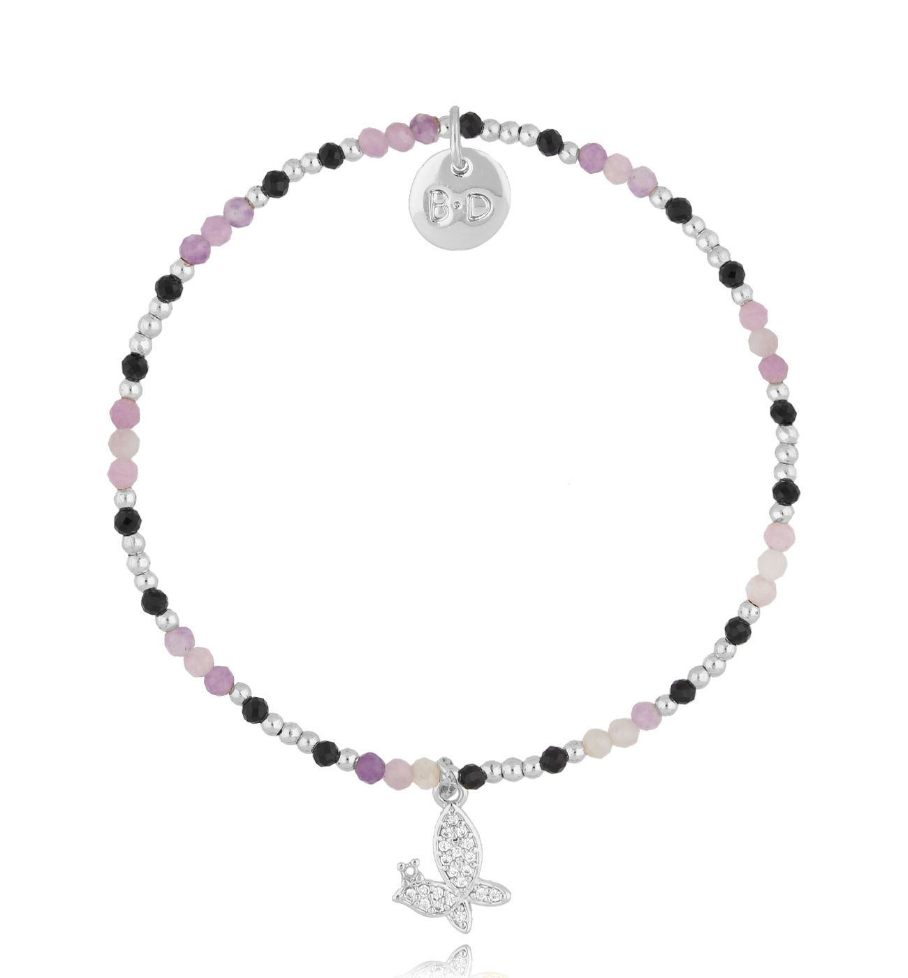 Bransoletka z kunzytami i motylkiem - By Dziubeka