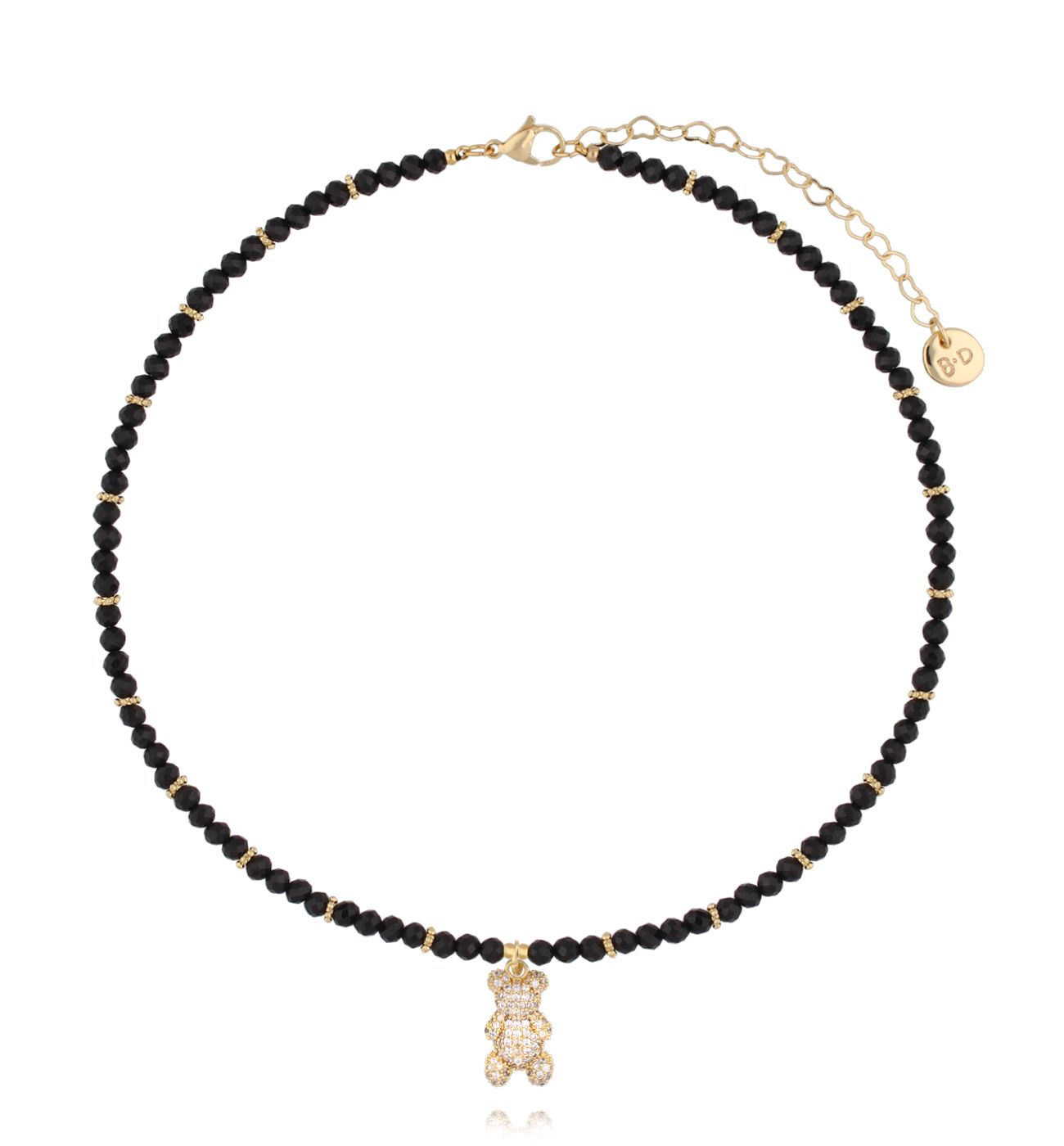 Naszyjnik z czarnych agatów z misiem NTW1523