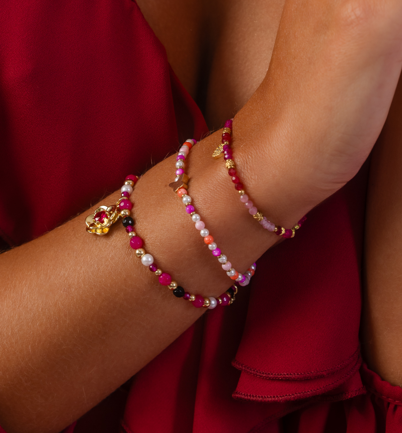 Zestaw różowych bransoletek Z0329 - By Dziubeka