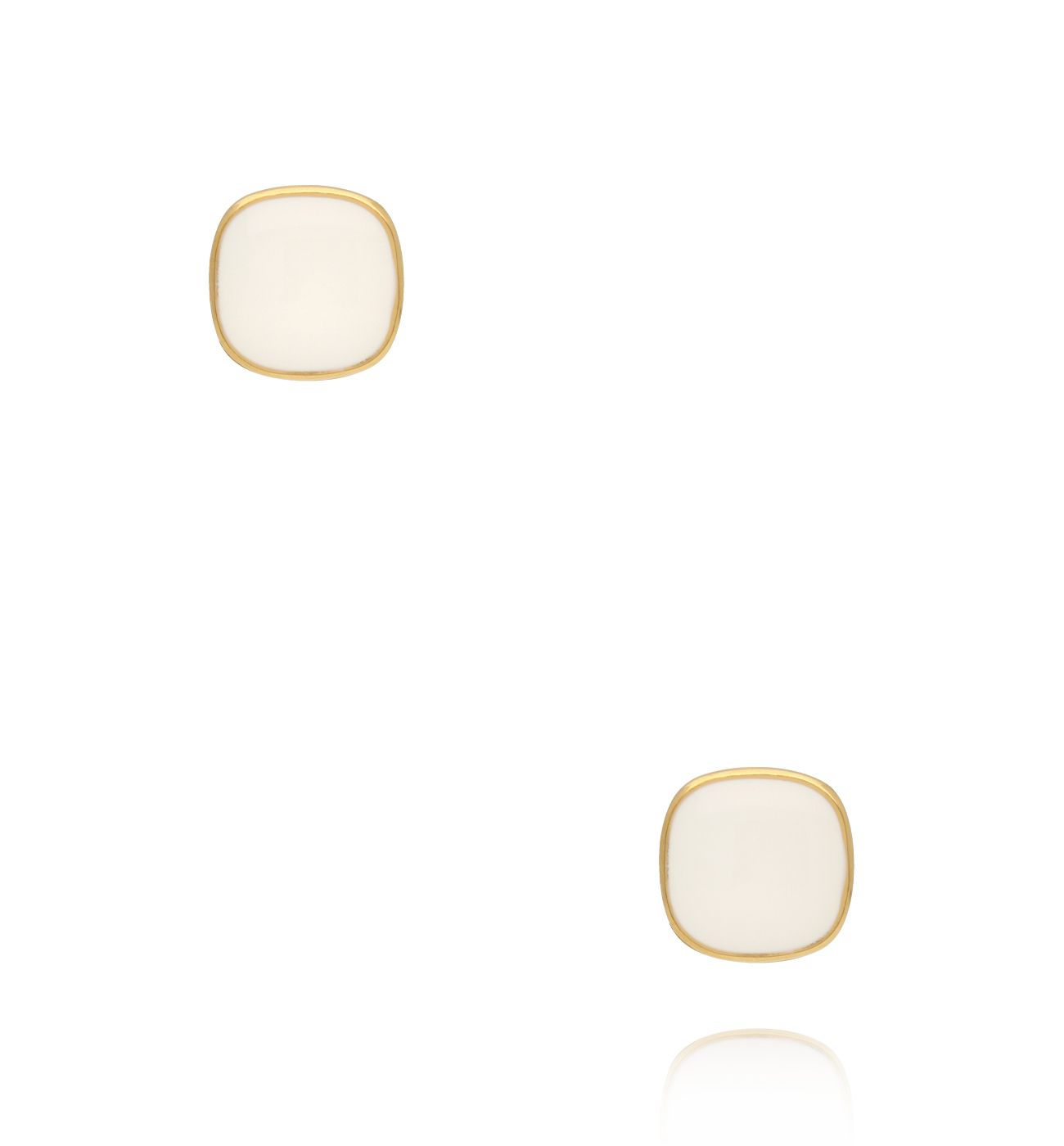 Kolczyki złote kwadraty z białą emalią KSY0358 - By Dziubeka