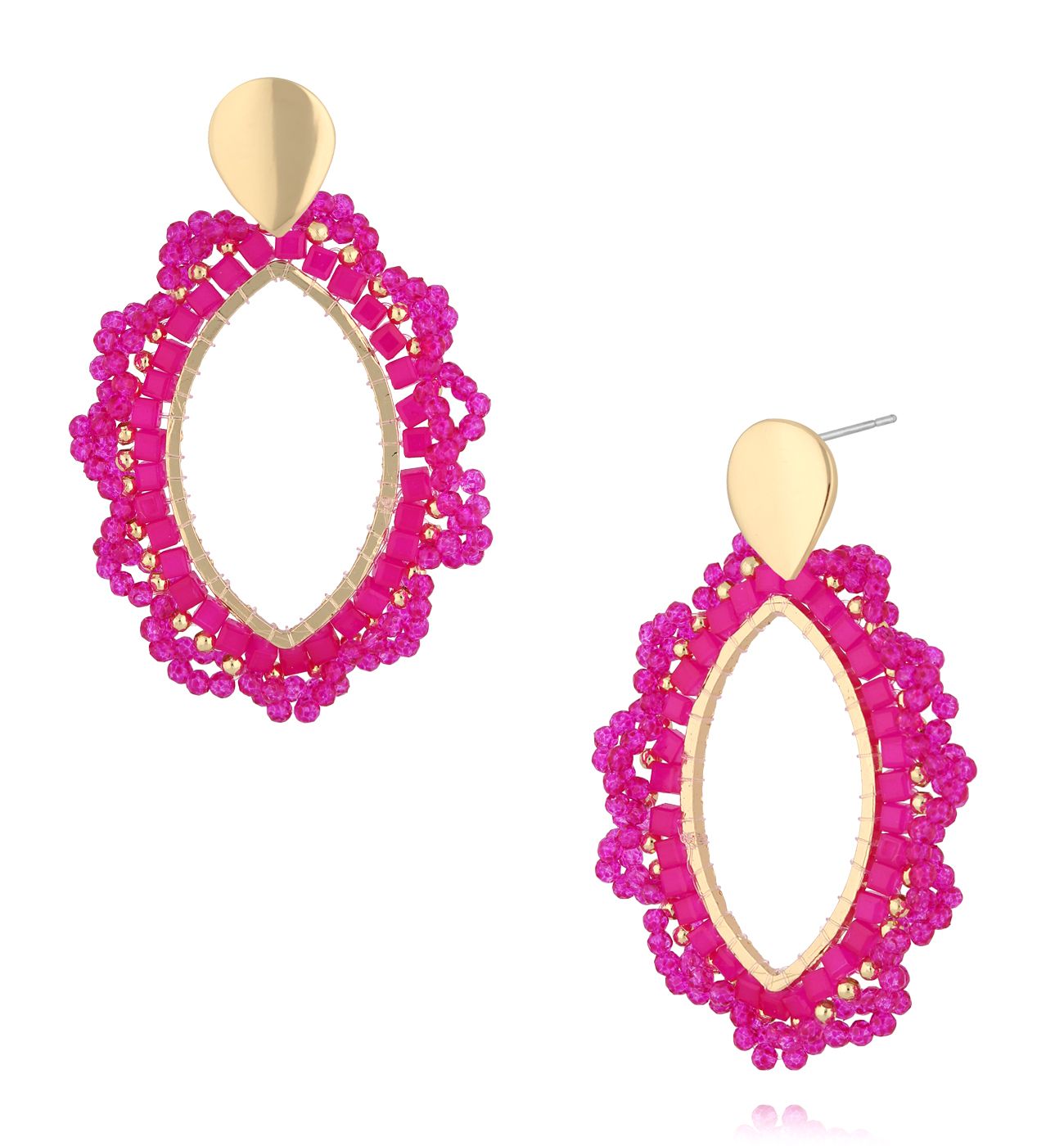 Kolczyki z fuksjowymi kryształkami KWE0325 - By Dziubeka