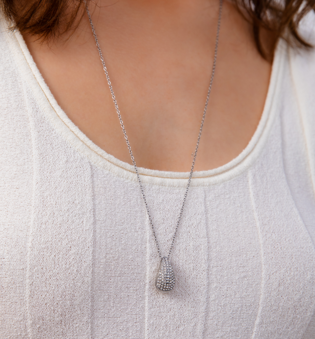 Naszyjnik z kroplą z cyrkoniami srebrny Crystal Raindrop - By Dziubeka