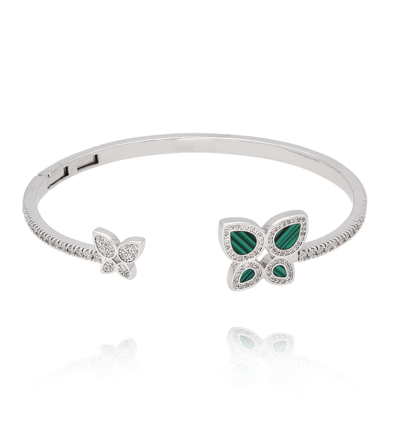 Bransoletka z zielonym motylkiem srebrna BLU0003