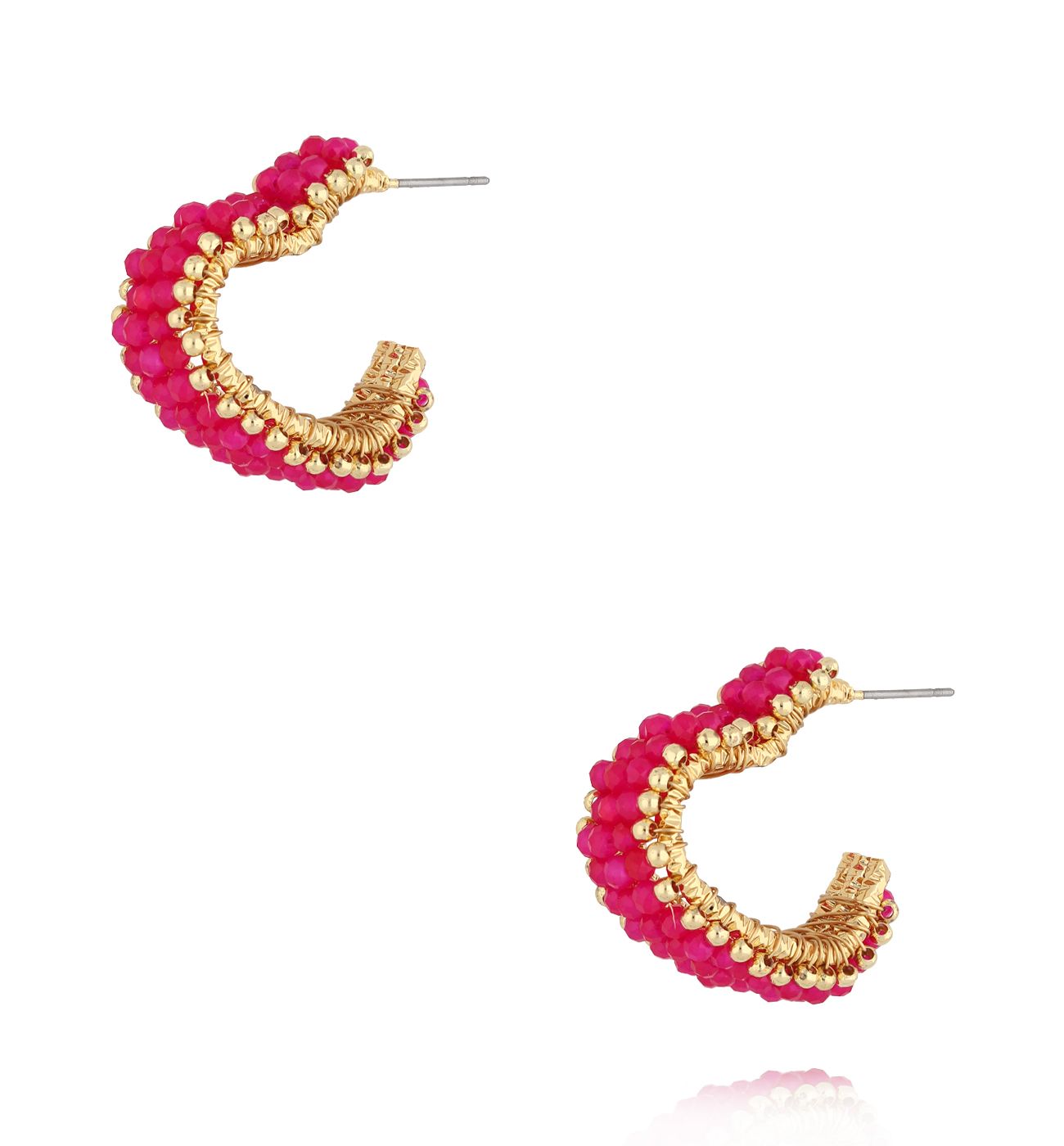 Kolczyki serca z fuksjowymi kryształkami KWE0182