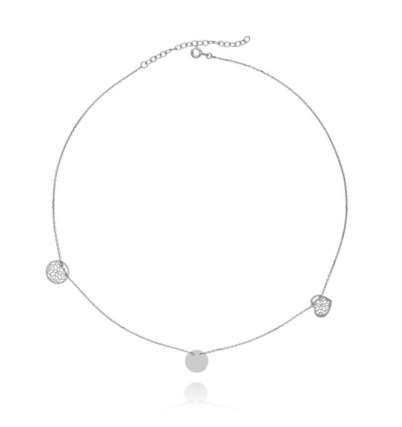 Naszyjnik srebrny z sercem i rozetką NSE0016