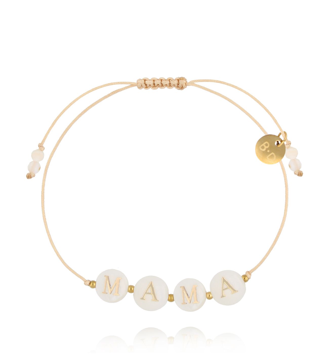 Bransoletka z napisem MAMA na beżowym sznurku BMT0329 - By Dziubeka