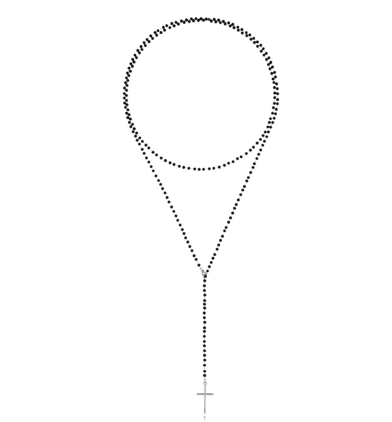 Naszyjnik z czarnymi kryształkami i krzyżykiem Cristalli NPA1169