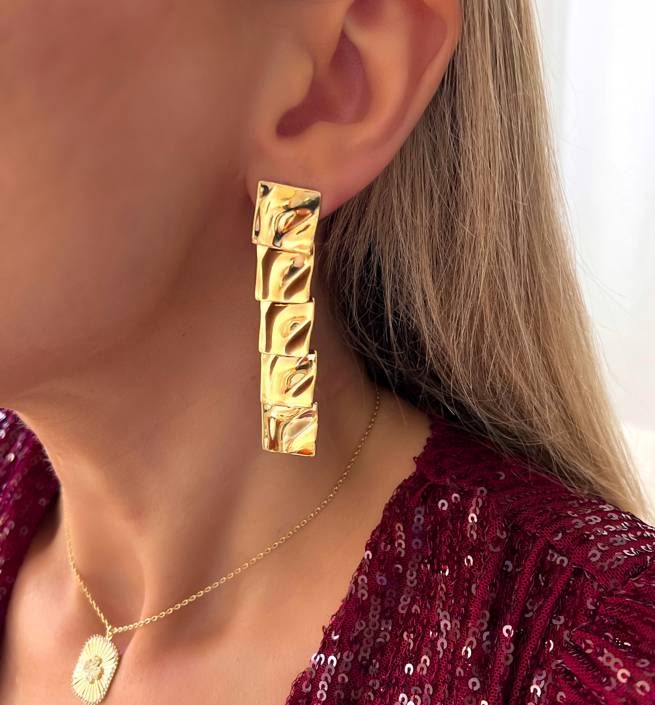 Kolczyki prostokątne złote - By Dziubeka