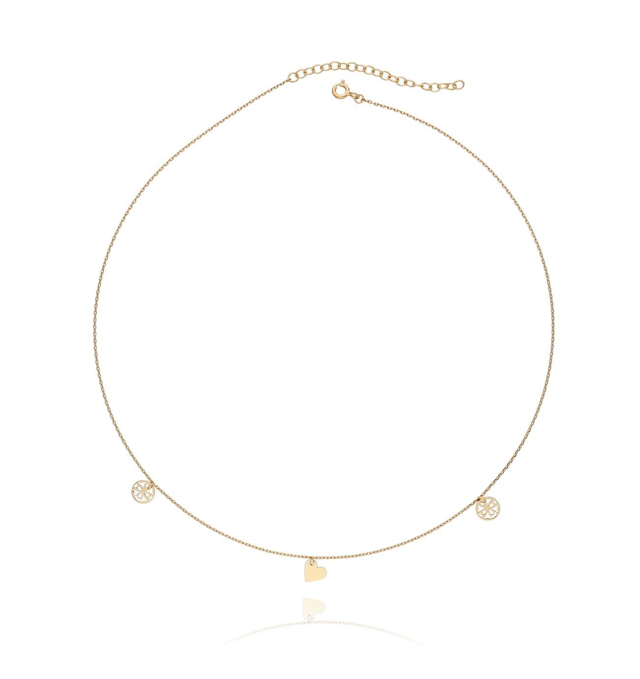 Naszyjnik srebrny pozłacany z sercem i rozetką NSE0017