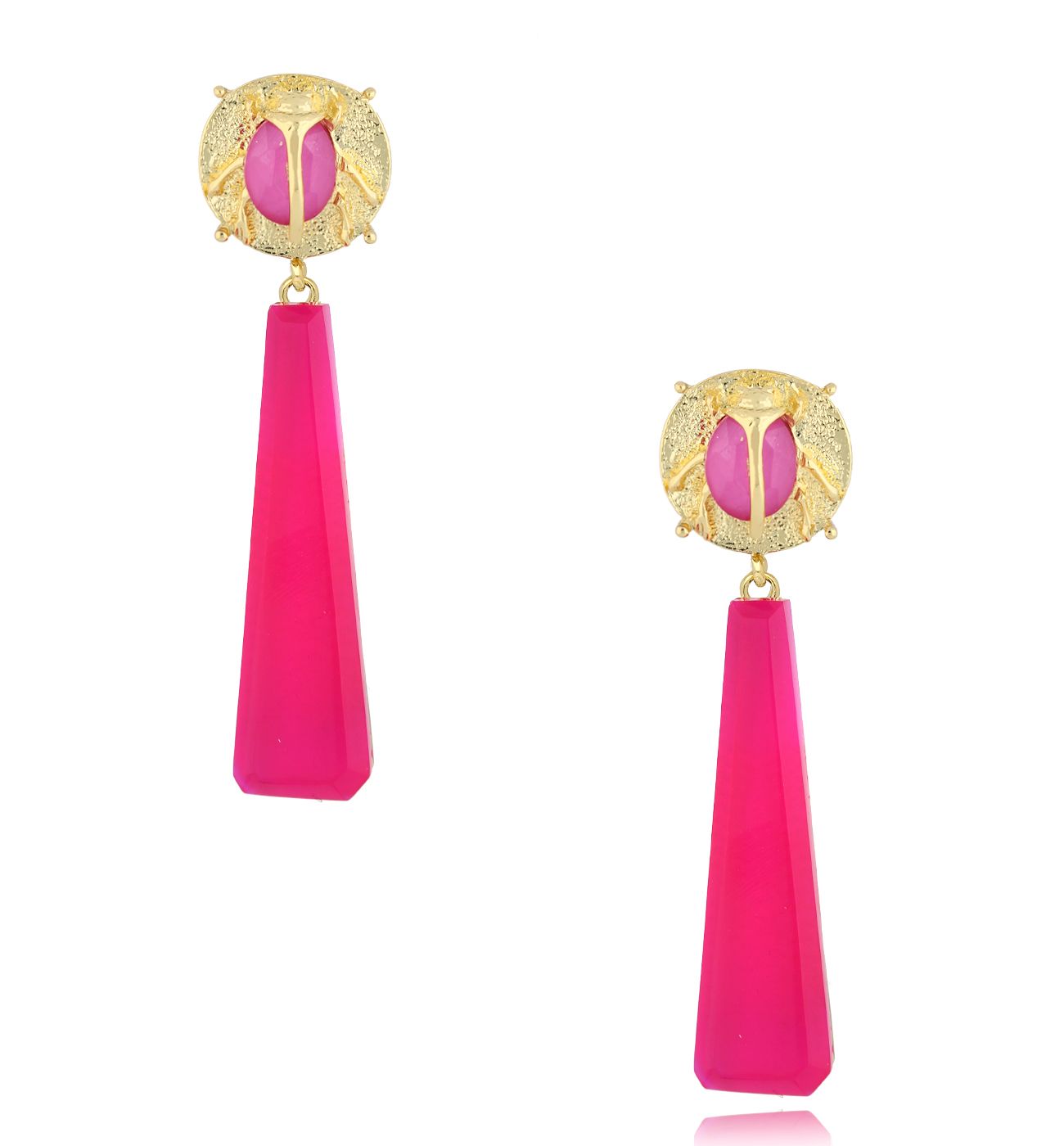 Kolczyki fuksjowe z żukiem Siyo 7 - By Dziubeka