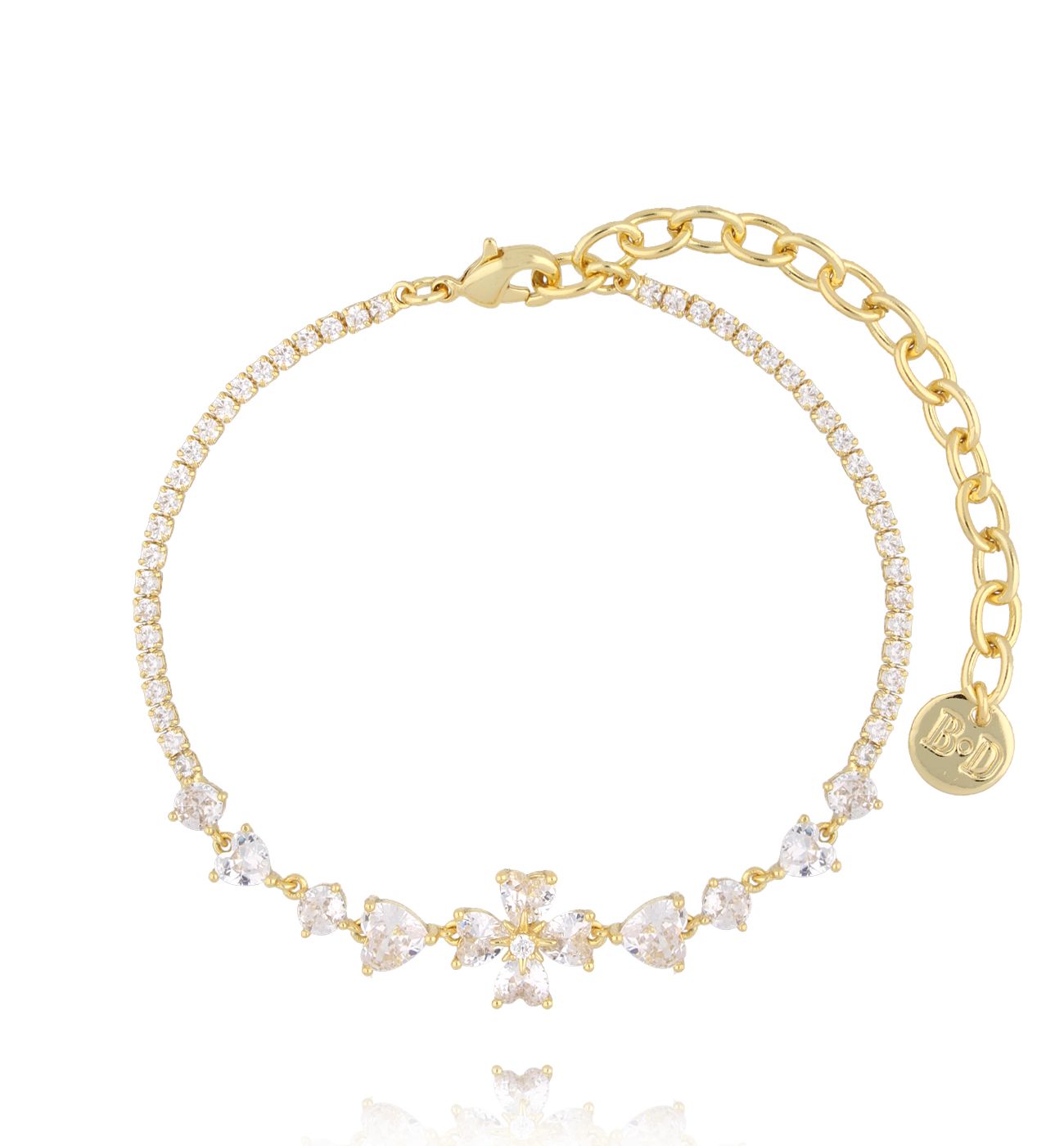 Bransoletka złota z koniczynką i cyrkoniami BSS0254 - By Dziubeka