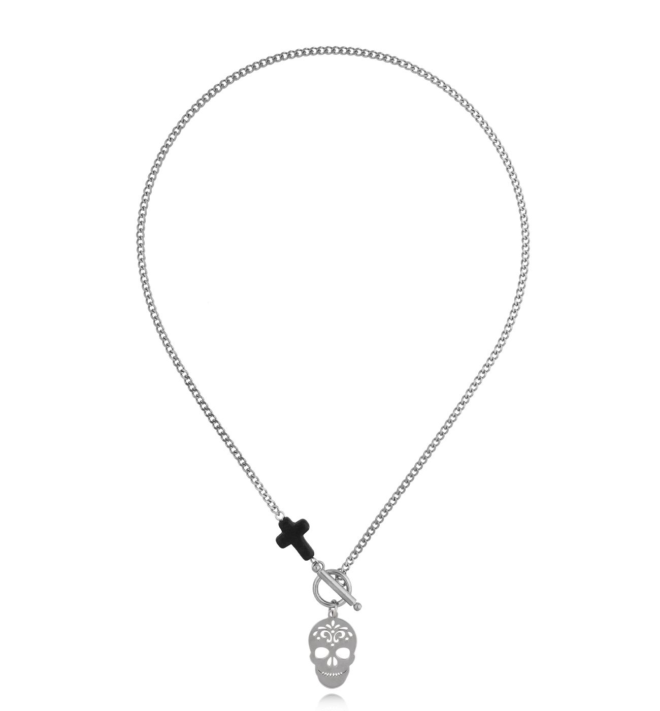 Naszyjnik męski z krzyżykiem i czaszką Haki NMITC0171