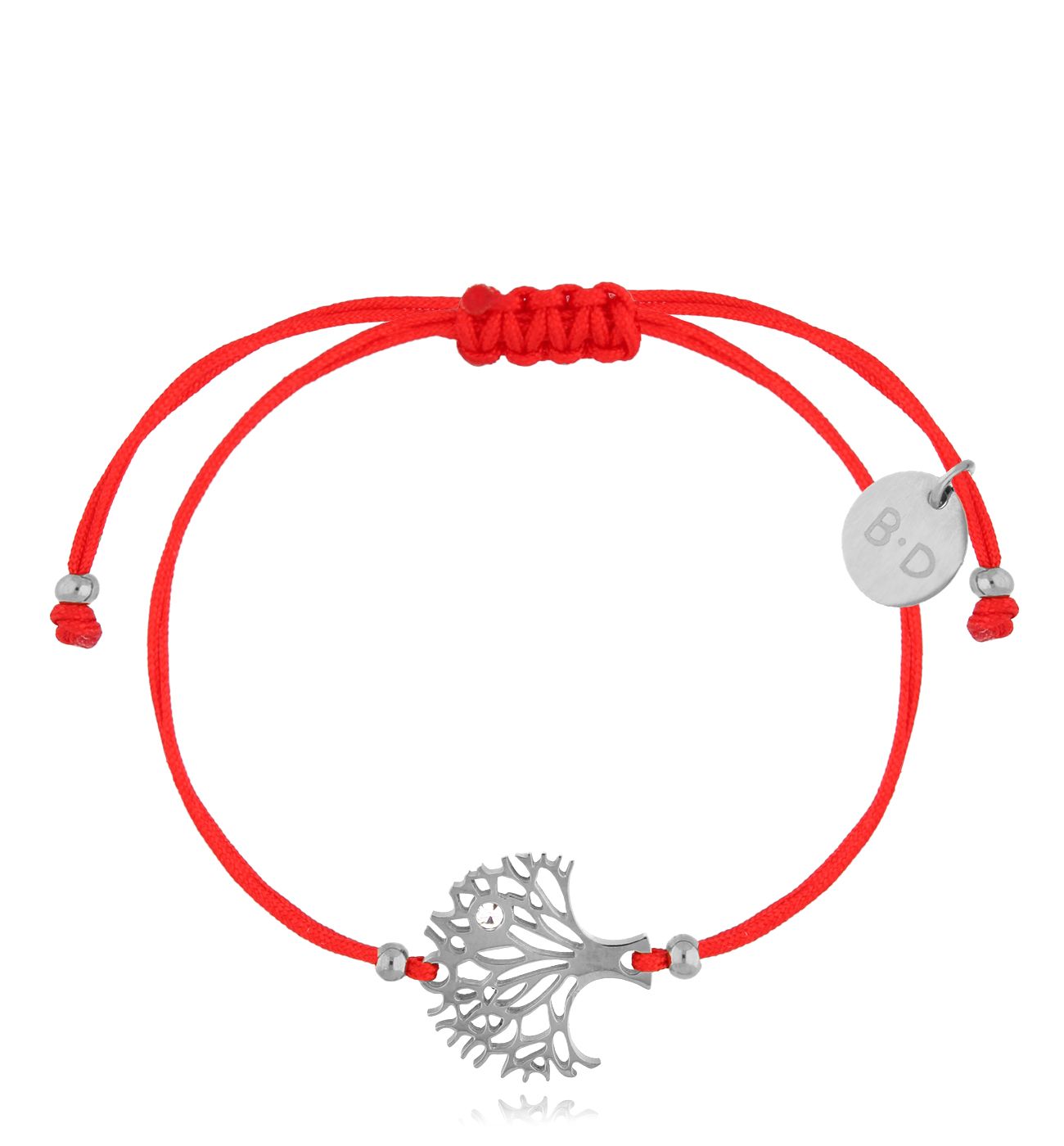 Bransoletka srebrna z czerwonym sznurkiem i drzewem Arbre BGL0812