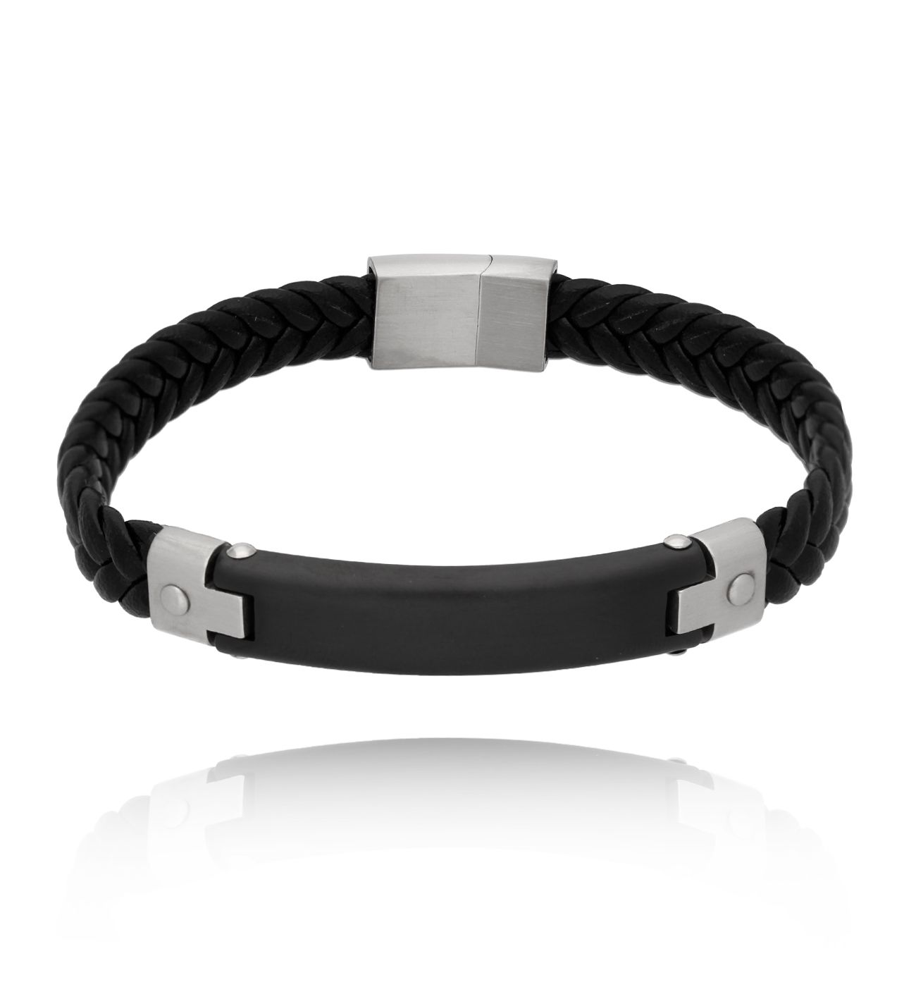 Bransoletka męska skórzana czarna Fox 47 - By Dziubeka