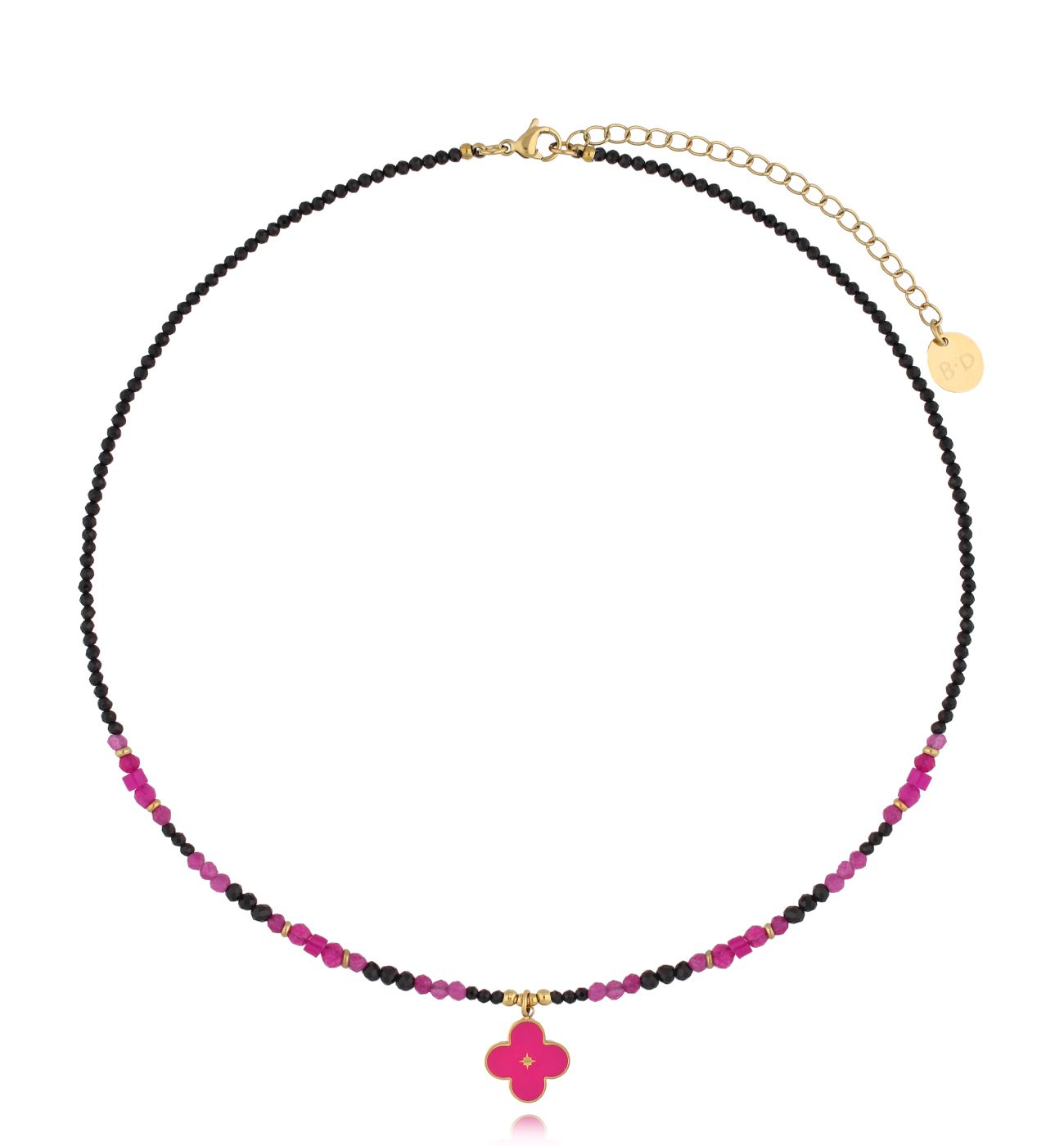 Naszyjnik z koniczynką czarno fuksjowy NTW1274