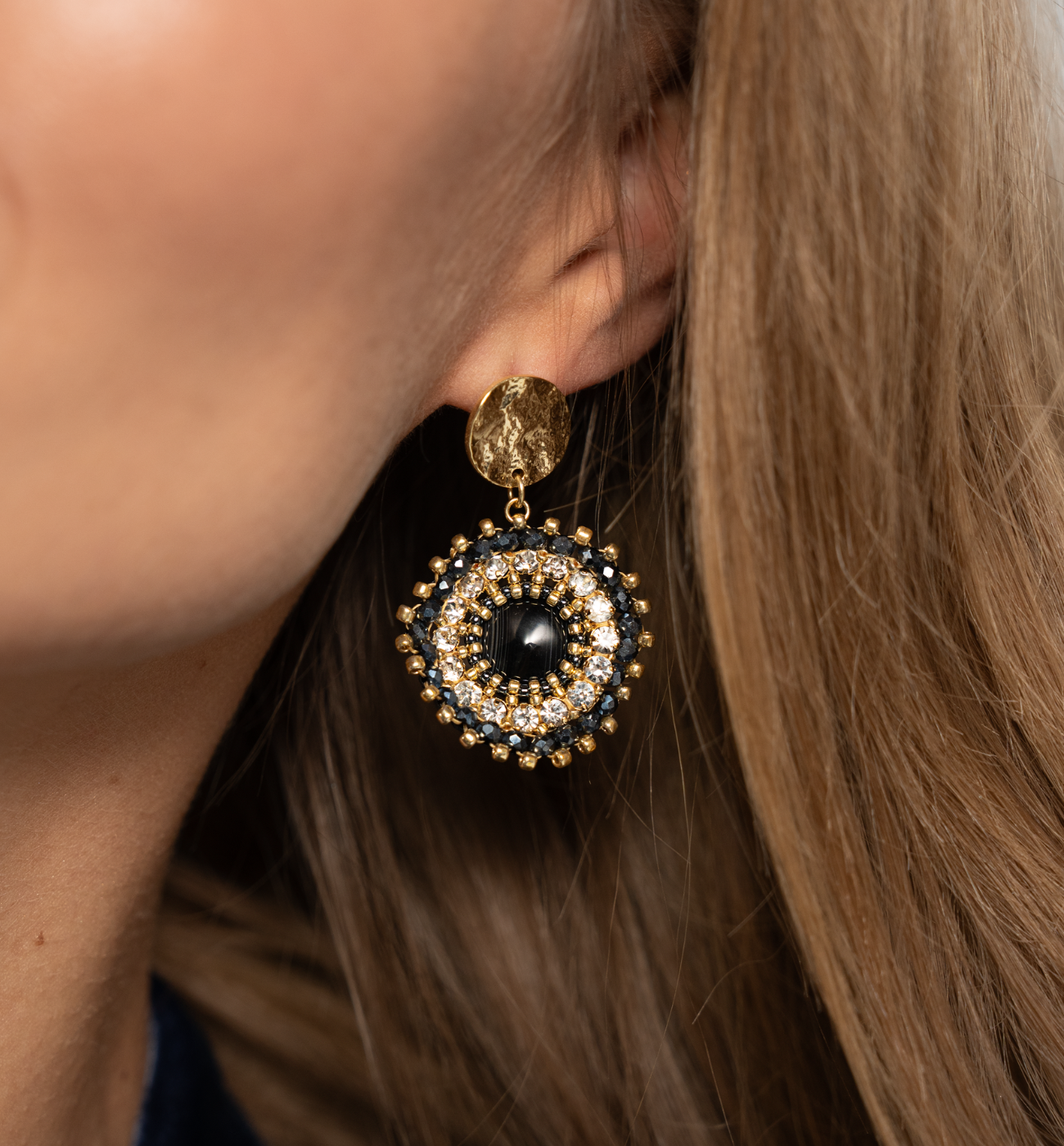 Kolczyki granatowo złote z cyrkoniami KSC0138 - By Dziubeka