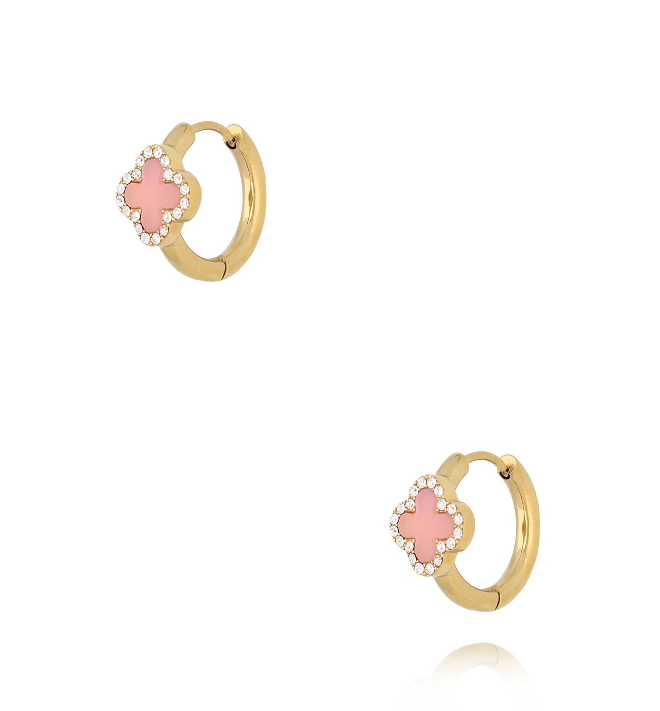 Kolczyki kółka z różowymi koniczynkami - By Dziubeka